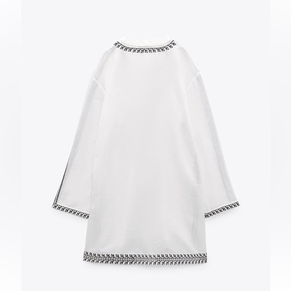 Zara EMBROIDERED TUNIC DRESS. Oyster White. Sizes L, XL. New with Tags. - Picture 7 of 9